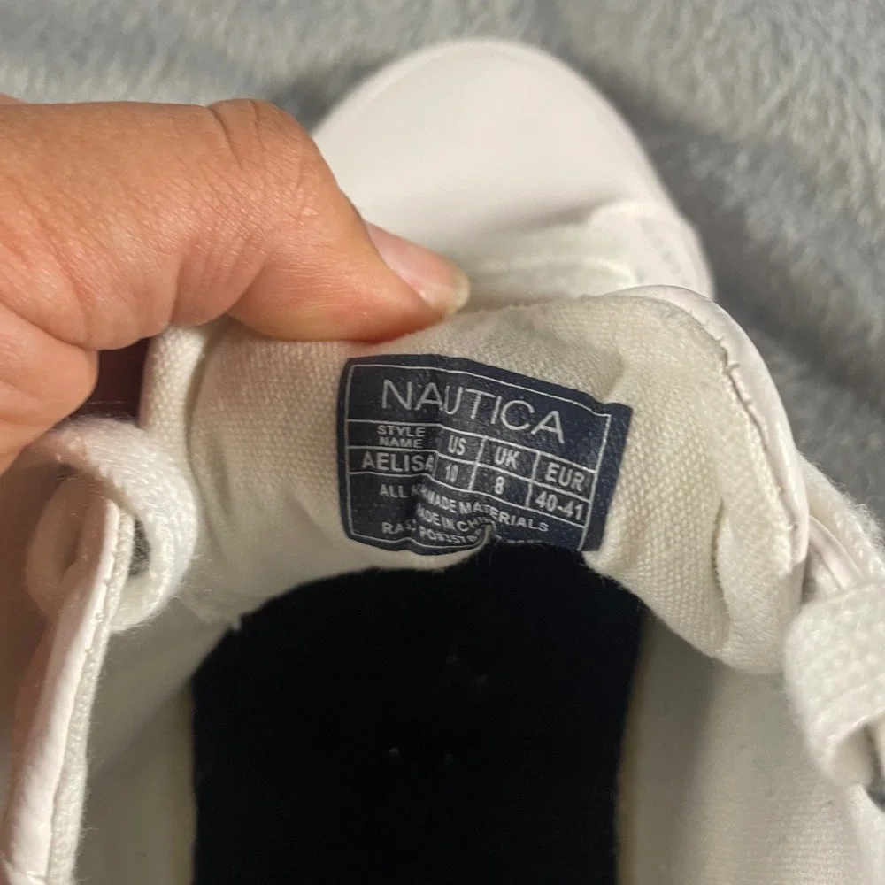 Nautica White Low Top Lace Up Sneakers 90s‎ Preppy Coastal Logo Size 10